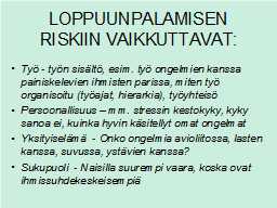 LOPPUUNPALAMISEN RISKIIN VAIKKUTTAVAT: